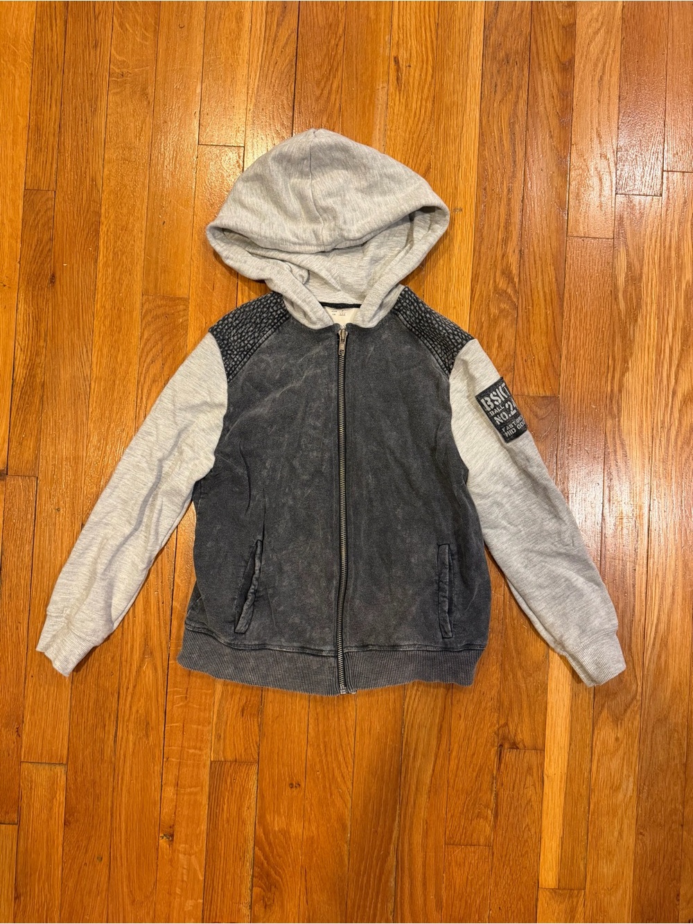 Zara kids washed look Two-Tone Grey Zip Hoodie